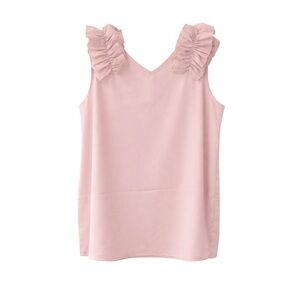 Zenana 2X Blush Pink Ruffle Shoulder Tank Top Plus Size V Neck Blouse